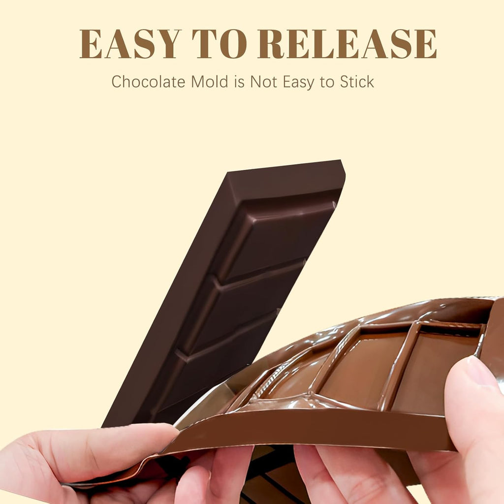 2 Pack Chocolate Bar Mold Deep for Stuffed Bar, Non-Stick Thick Chocolate Molds, Silicone Chocolate Candy Molds for Knafeh Pistachio Chocolate Bar, Candy, DIY Handmade Gifts (2 Pcs 10Snap)