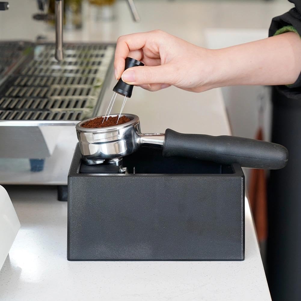 watchget Espresso Knock Box, Coffee Ground Knock Box, Dual Function Storage and Tamping Tool with Non-Slip Base, Made of Durable ABS Plastic, Perfect for Baristas and Coffee Enthusiasts, Black