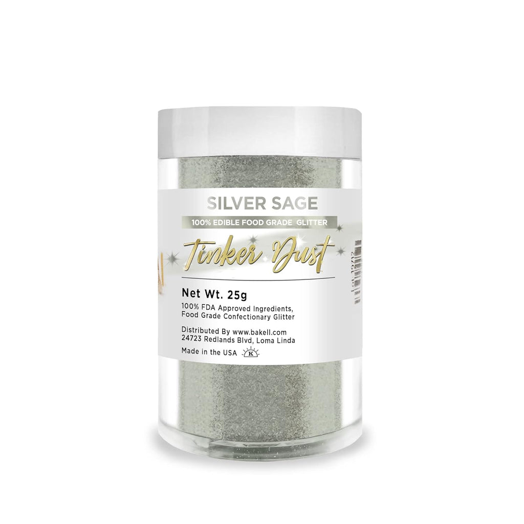 BAKELL Silver Sage Edible Glitter, 25 Grams | TINKER DUST Edible Glitter | KOSHER Certified | 100% Edible Glitter | Cakes, Cupcakes, Cake Pops, Drinks, Dessert Vegan Glitter & Dusts (25g, Silver Sage)