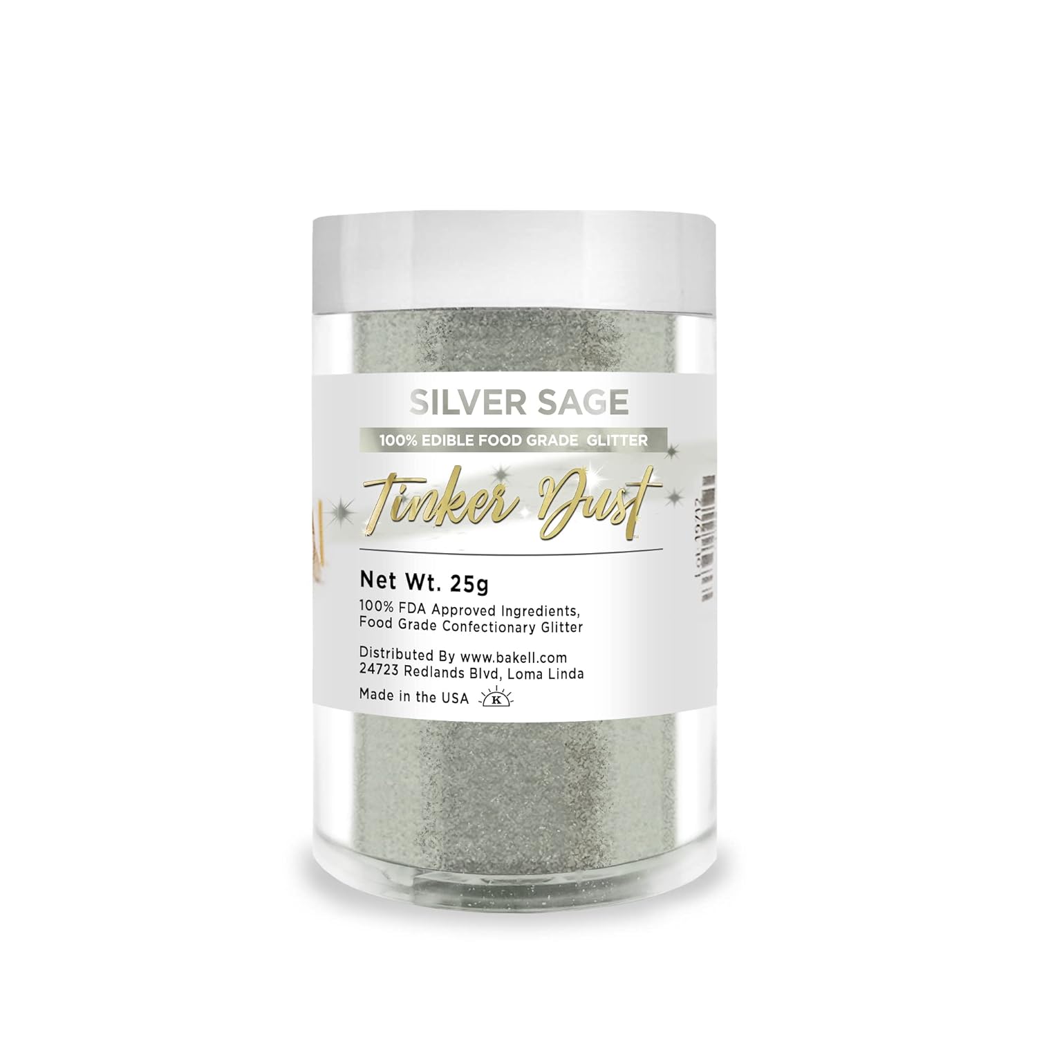 BAKELL Silver Sage Edible Glitter, 25 Grams | TINKER DUST Edible Glitter | KOSHER Certified | 100% Edible Glitter | Cakes, Cupcakes, Cake Pops, Drinks, Dessert Vegan Glitter & Dusts (25g, Silver Sage)