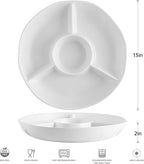 White Chip and Dip Serving Set, Divided Serving Platter Set, 4 Section Appetizers and Cheeses Serving Tray, Compartment Dishes for Party, Christmas, Dessert, Fruit, Candy, 13-inch, Set of 2