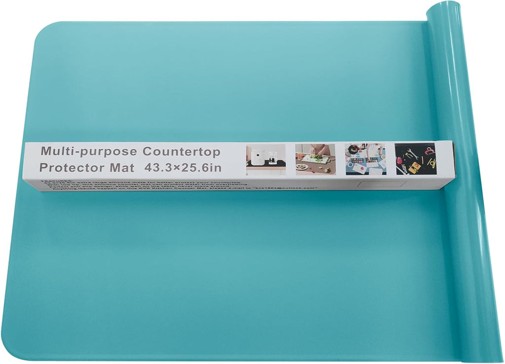 KVK Silicone Mat for Kitchen Counter with Raised Edge 43.3×25.6in - Extra Large Silicone Mat Heat Resistant Non Slip - Universal Painting Craft Resin Mat Countertop Protector, Pastel Blue