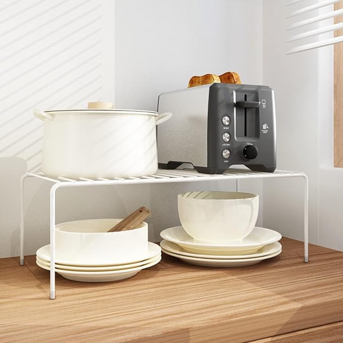 iPEGTOP Set of 6 Kitchen Cabinet Shelf Organizer, Medium (13 x 9.4 Inch) Bathroom Cabinet Organization Wire Shelf Rack, Rustproof Storage Space Saver Shelves for Countertops Pantries Utensils -White