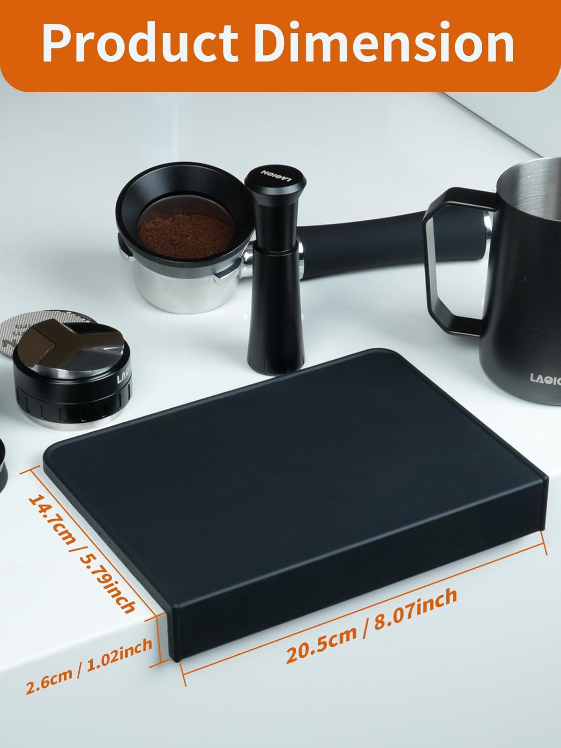 Espresso Tamping Mat, 8 * 6 Inch Black Silicone Coffee Tamper Mat, Waterproof and Heat Resistant Espresso Tamping Station For Countertop, Espresso Machine Accessories For Baristas