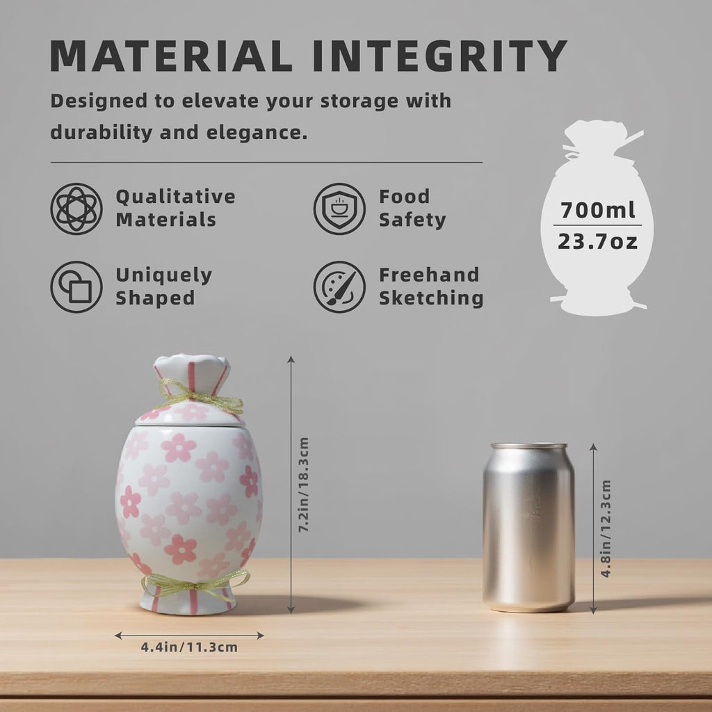 Cute Storage Jars with Airtight Lid, Funny Candy Shape Ceramic Food Container, Cookie Canister for Coffee Bean, Sugar, Tea, Spices, Cereal, Nuts, Dog Treat-700 ml / 23.7 oz(Pink Flowers)