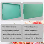 Green Decorative Serving Tray with Handles, Plastic Coffee Table Tray for Outdoor Patio, Living Room, Ottoman, Bathroom Counter, 10.2”*15.7”*1.4”