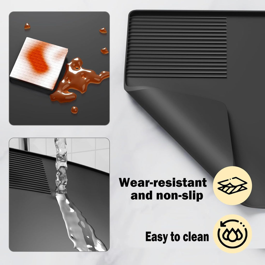 Silicone Coffee Mat with a removable tamper mat,15.7"x23.5"Coffee Bar Mat for Countertops,Fit Under Espresso Machine,Dish Drying Racks-Black