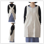 Cotton Linen Japanese Apron Halter Cross Back Bandage X Shape Aprons Two Pockets
