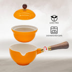 LURRIER Porcelain Chinese Gongfu Tea Set,Portable Teapot Set with 360 Rotation Tea maker and Infuser,Portable All in One Gift Bag for Travel,Home,Gifting,Outdoor and Office(Orange)