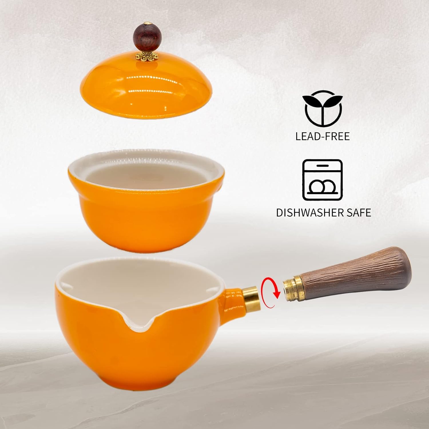 LURRIER Porcelain Chinese Gongfu Tea Set,Portable Teapot Set with 360 Rotation Tea maker and Infuser,Portable All in One Gift Bag for Travel,Home,Gifting,Outdoor and Office(Orange)