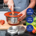 WHYSKO Stainless Steel Mixing Bowls with Lids Set - 5 Rustproof Metal Nesting Mixing Bowls for Kitchen, Meal Prep, Baking, Cooking, Storage - Includes 3 Grater Attachments, Dishwasher Safe