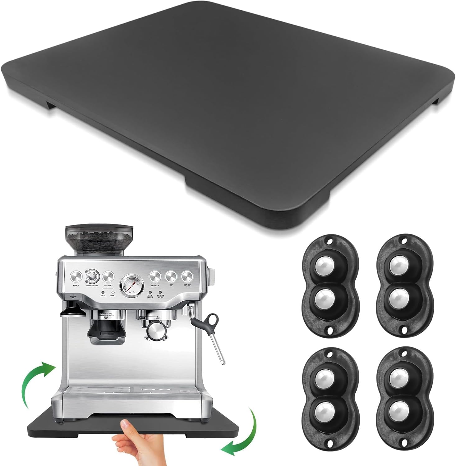 Appliance Slider 360° Rolling Tray for Coffee Maker Bamboo Coffee Pot Slider Tray for Countertop Rotation Sliding Tray with Wheels, Appliances Mat Easily from Under The Cabinet Black(15.7"×13")