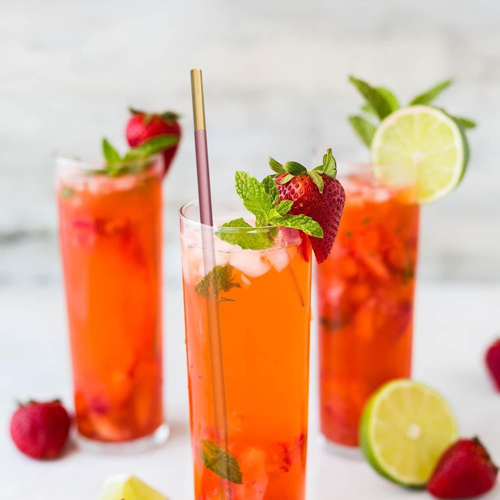 Stainless Steel Reusable Metal Straws,Extra Long Reusable Metal Straws,Metal Drinking Straws,Straight,Pink,5 Pieces.