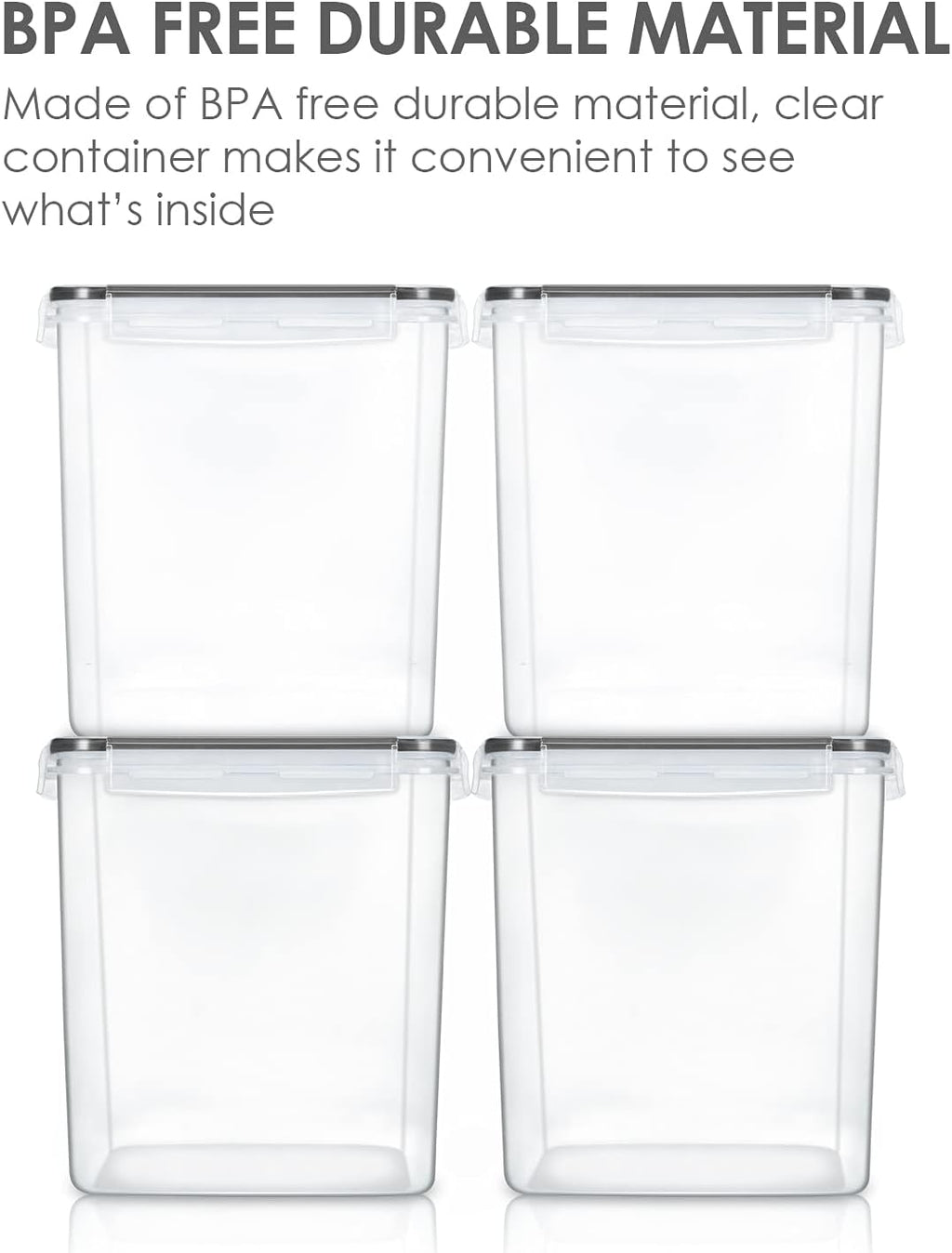 Vtopmart Food Storage Containers 4.3L / 145.4oz, 4 Pieces BPA Free Plastic Airtight Canister for Flour, Sugar, Baking Supplies, with 4 Measuring Cups and 24 Labels, Black