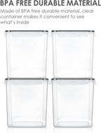 Vtopmart Food Storage Containers 4.3L / 145.4oz, 4 Pieces BPA Free Plastic Airtight Canister for Flour, Sugar, Baking Supplies, with 4 Measuring Cups and 24 Labels, Black
