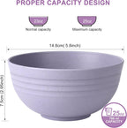 HOTEC BPA Free Unbreakable Wheat Straw Cereal Bowls - Microwave & Dishwasher Safe Soup and Salad Bowls, Set of 8, 26oz, Purple