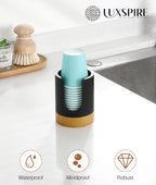 Luxspire Bathroom Cup Dispenser, 3oz Dixie Cup Dispenser, Guest Bathroom Essentials, Resin Cup Dispenser, Disposable Paper Cup Holder, Cotton Pad Holder, Bathroom Accessories - Matte Black