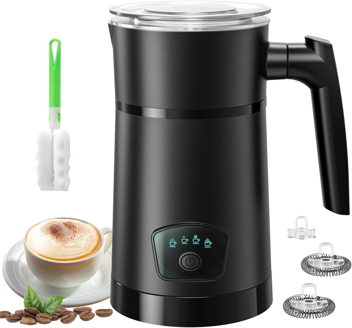 Milk Frother, 4 in 1 Electric Milk Steamer, Hot and Cold Foam Maker, 11.8 oz/350 mL Milk Warmer, Frother for Coffee Latte, Cappuccino, Hot Chocolate, 1 min Fast Frothing, Auto Shut-Off