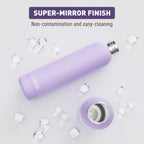 Slim Insulated Water Bottles for Travel 25oz with Clip, Double Wall Vacuum Stainless Steel Water Bottle Keeps Drinks Cold 24 Hrs/Hot 12 Hrs, 100% Leakproof, BPA Free(Purple)