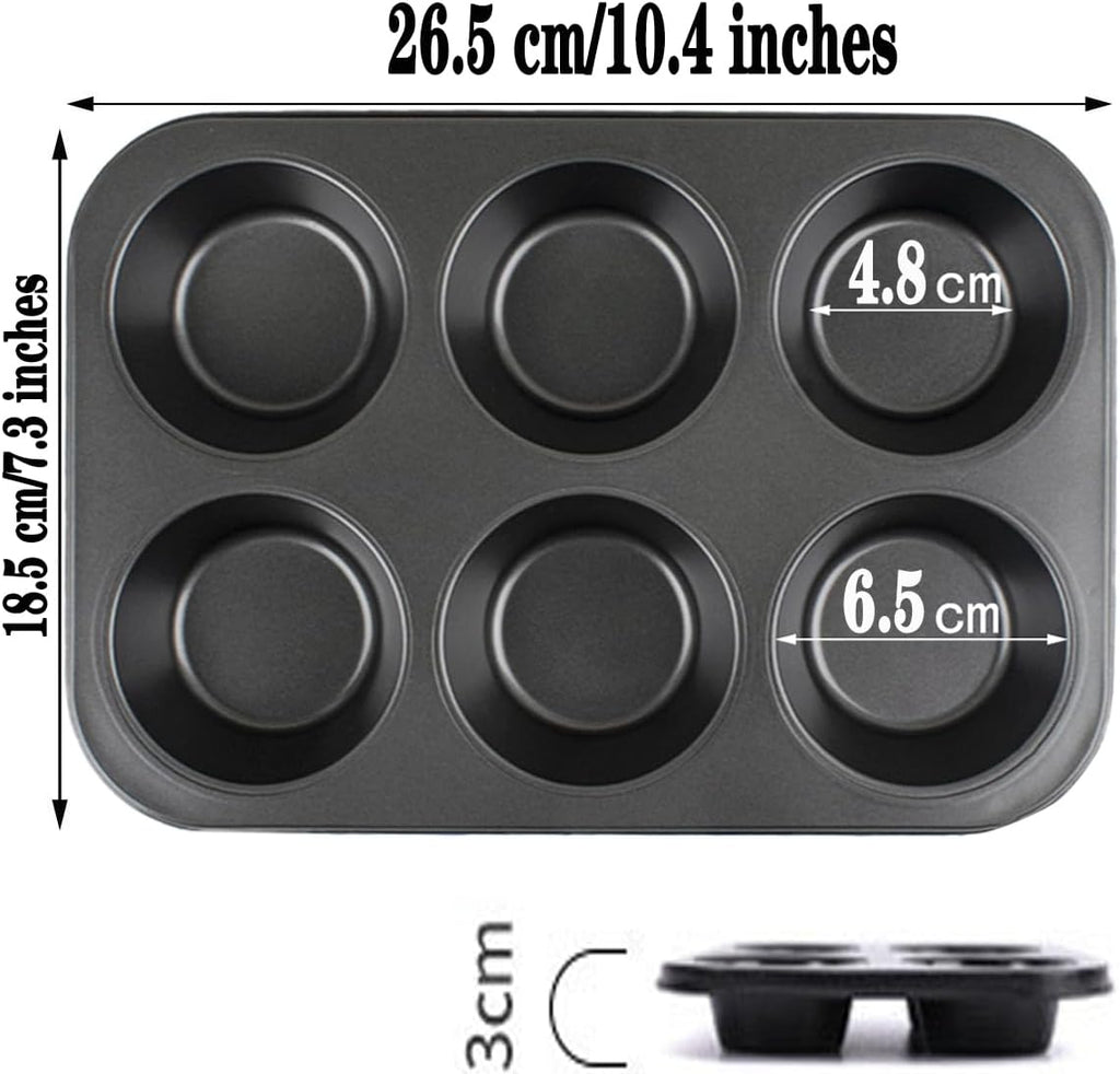 2 Packs Nonstick Round Muffin Baking Pan Tin, 6-Cup Muffin Tin, Cupcake Pans, Cheesecake Pans, Carbon Steel, Black