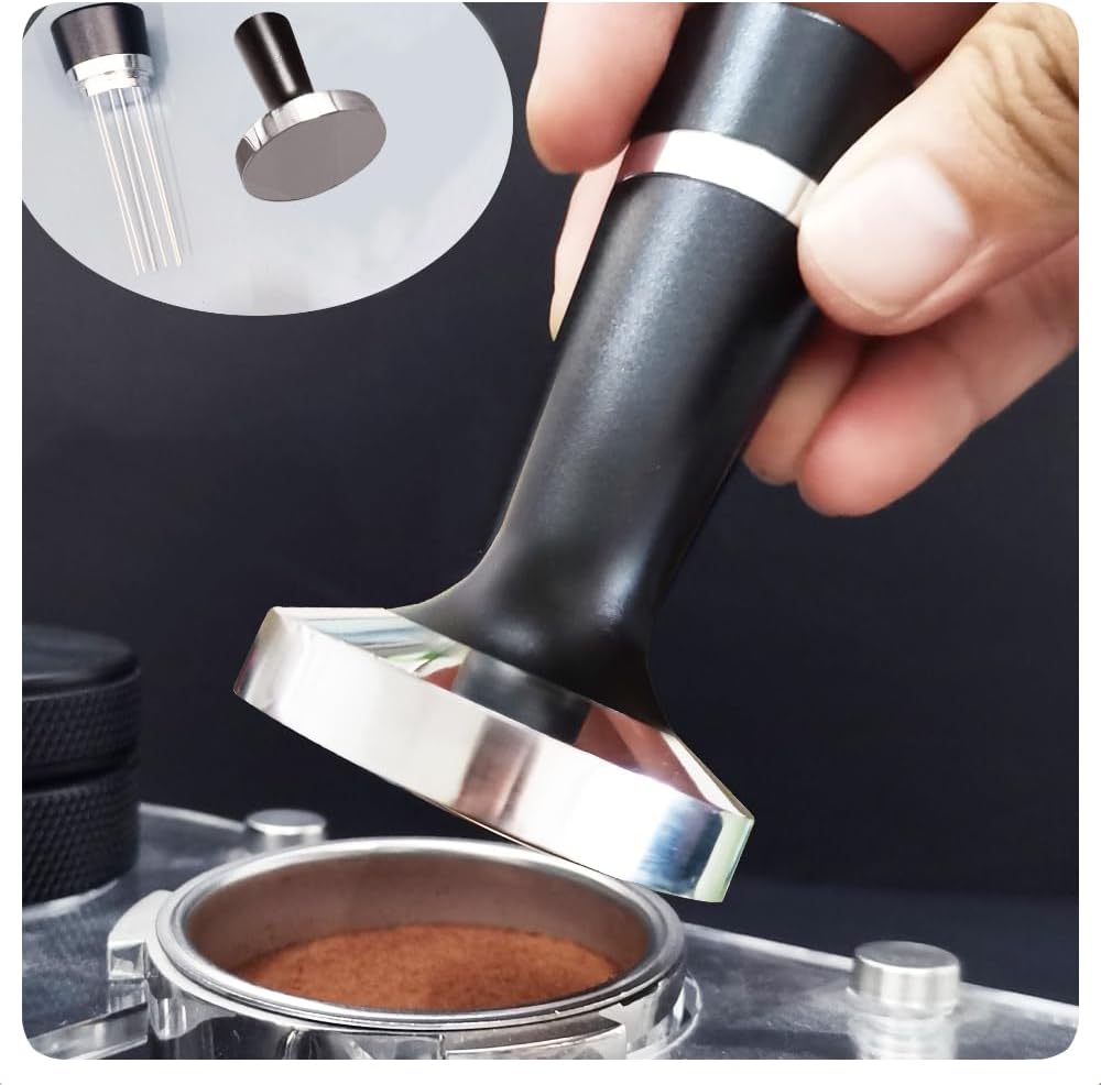 51mm 2 in 1 Coffee Tamper Espresso Hand Tamper 304 Stainless Steel Espresso Coffee Tamper with WDT Tool and Mat (51mm 2 in 1)