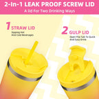 BJPKPK 22oz Stainless Steel Insulated Tumbler With lid And Straw Travel Coffee Thermal Tumblers Cup For Women And Men,Pink Yellow Rose