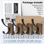 4 PCS Black Walnut Wood Wall Hooks Adhesive Mounted & Wall Mounted Rustic Decorative Entryway Hooks Mid Century Modern Natural Wooden Pegs for Hanging Coat Clothes Hat Bag Purse and Towel