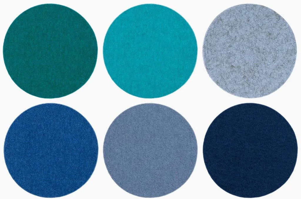 Graf Lantz - Bierfilzl Merino Wool Round Coasters Set of 6 - Ocean (4" Circles) - Absorbs 30% of Weight - German Wool - Heat Resistant, Sustainable, & Reusable - Home Decor & Coffee Table Decor