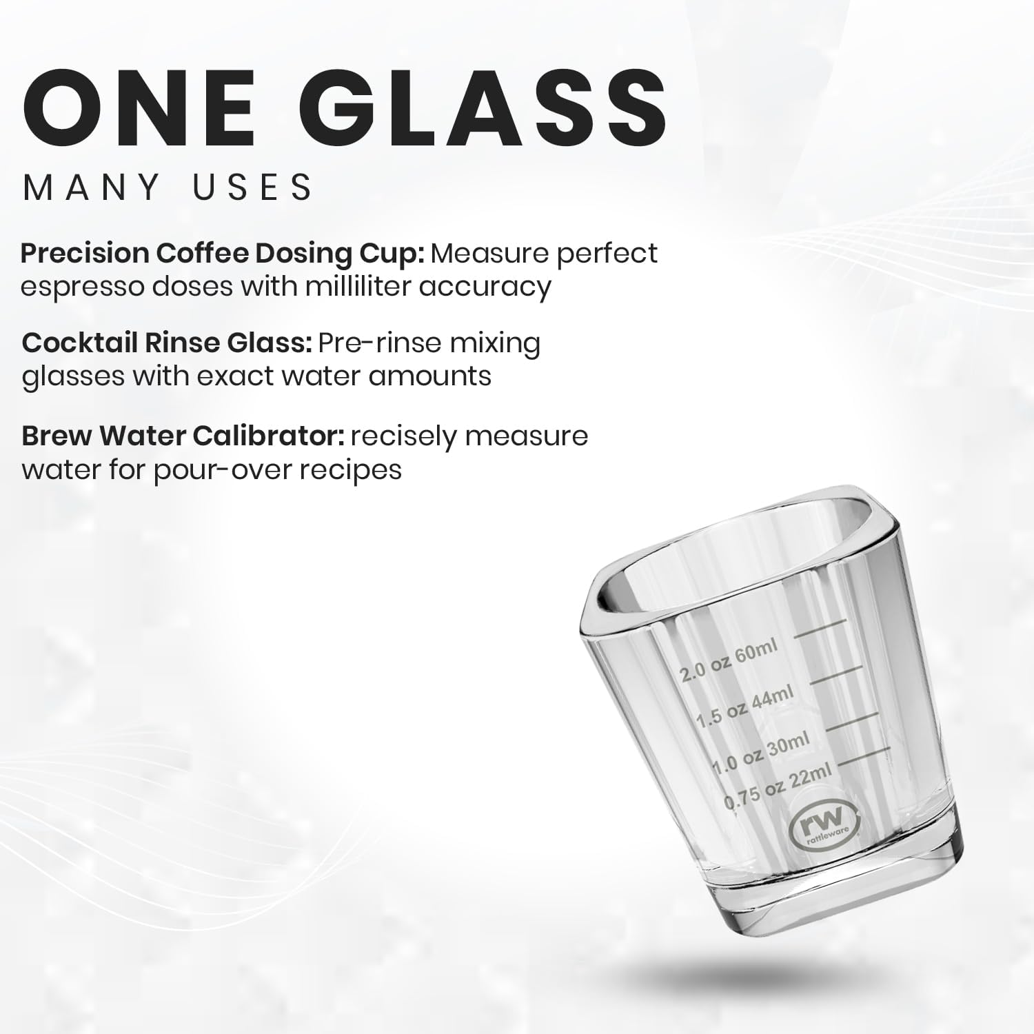 Rattleware 3 Oz Graduated Shot Glass Heavyweight Break-Resistant Glass with White Etched Measurements Oz ML tsp tbsp Durable Espresso Cocktail Measuring Glass for Bar Cart Home Bar Cafe Use