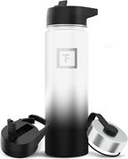 IRON °FLASK Camping & Hiking Hydration Flask with 3 Lids - Stainless Steel, Double Walled & Vacuum Insulated Water Bottle - Leak Proof & BPA Free (Day & Night, Straw - 22 oz)