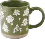 Sweet Water Decor Green Floral Stoneware Coffee Mugs - 14oz Cute Coffee Mugs for Hot & Cold Drinks - Dishwasher & Microwave Safe - Spring Home Decor and Gift - Ideal Tea & Espresso Mugs