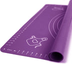 Silicone Baking Mat for Rolling Pastry Dough with Measurements, 25.6 x 17.7 BPA Free Non stick and Non Slip Purple Table Sheet Baking Supplies for Bake Pizza Cake