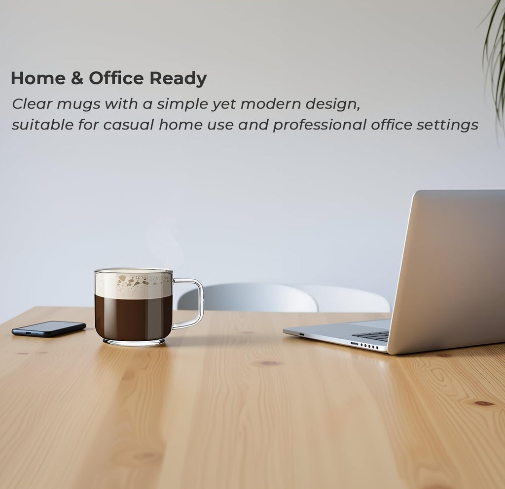 Aquach 18oz Large Clear Glass Coffee Mugs Set of 2 - Serve as General Drinking Glasses for Water, Coffee, Tea, and Juice