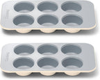 Caraway Nonstick Ceramic 6 Cup Muffin Pan Duo – Non-Toxic, PTFE & PFOA Free – Oven Safe – Aluminized Steel Core – Small Muffin Pan for Baking Cupcakes, Muffins & More - Cream