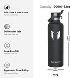 Super Sparrow Insulated Water Bottle - 17 Oz / 25 Oz / 32 Oz - Standard Mouth FlipFlow Flask - BPA Free, Leak Proof Drink Bottle- Ergonomic Straw Water Bottles for Work, Gym, Travel, Sports