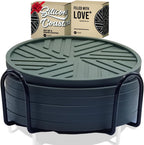 Silicone Coasters with Black Metal Holder, Set of 6, 4-Inch Diameter, Cup Mat for Drink, Stylish Home Decor, Deep Grey