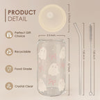 Halloween 16oz Can Glass Tumbler with Acrylic Lid & Straw, Iced Coffee Cup for Women Girls, Aesthetic Cups Gifts for Party