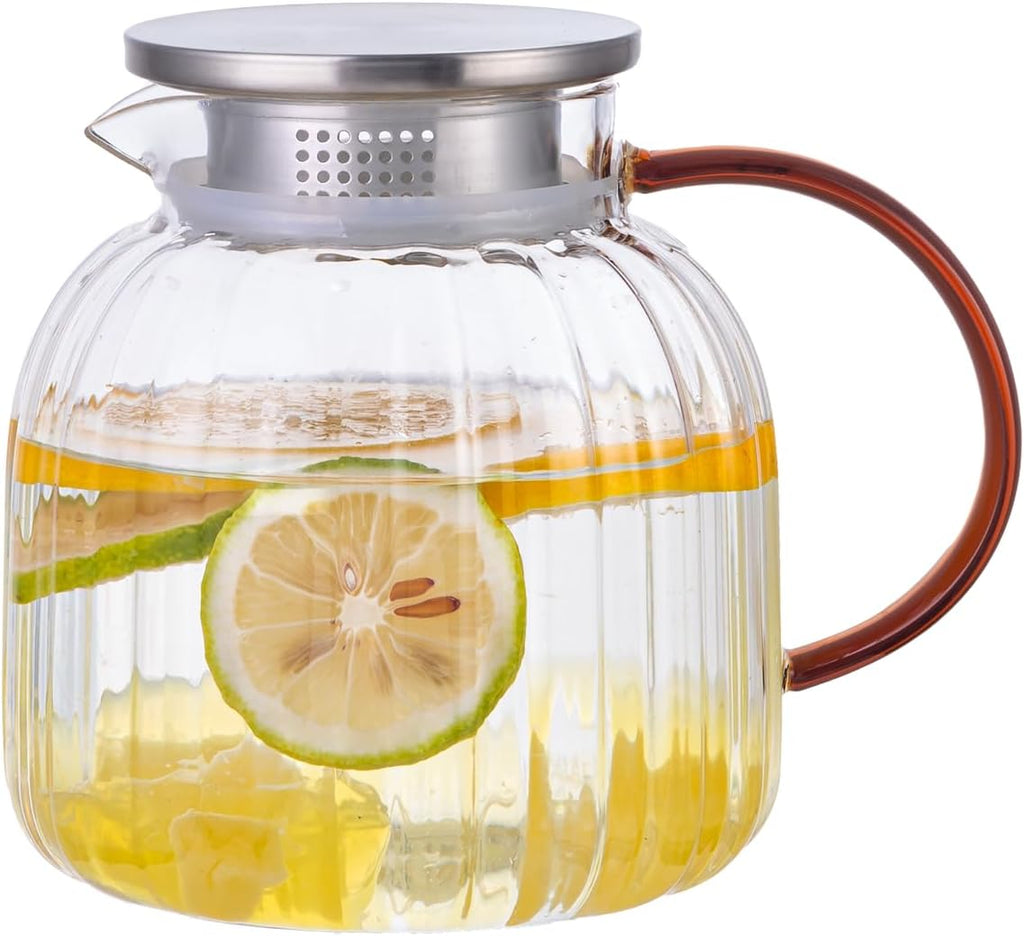 Glass Pitcher,46.7 oz/1380 ml,Hand Blown Glass Water Pitcher with Lid for Juice,Coffee, Tea, Milk, Hot Water and Iced tea,Father's Day Gifts