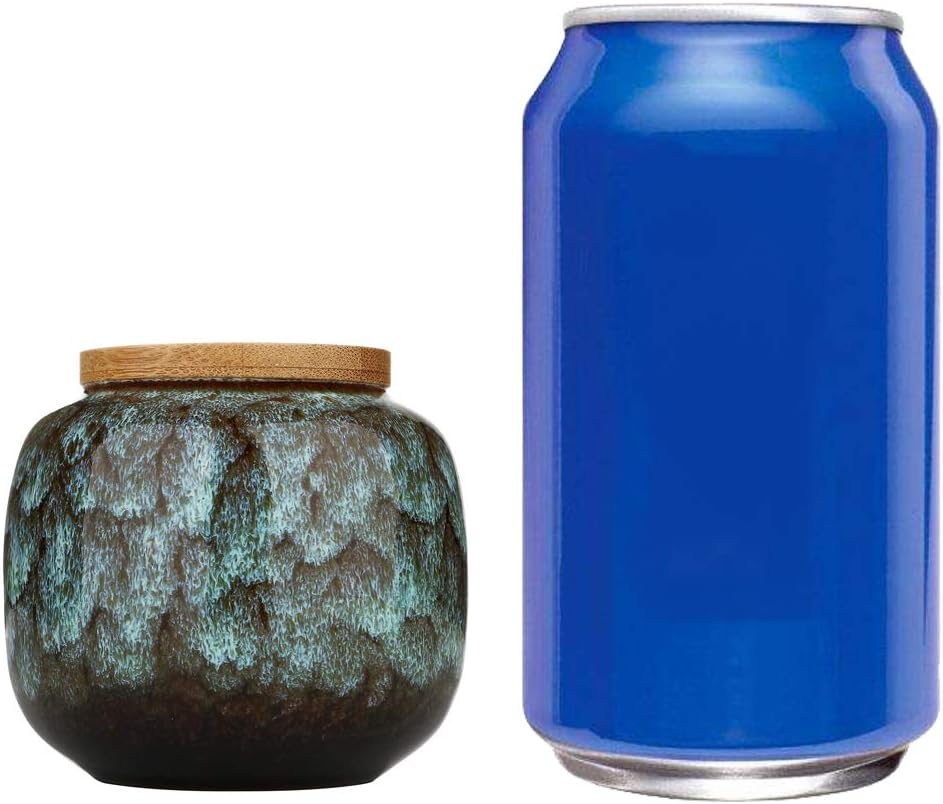 Ceramic Storage Jars, Vintage Chinese Style Storage Jars with Bamboon Lid, Traditional Tea Tins Cans Canister for Kitchen Spice, Tea, Coffee, Condiment (Khaki)