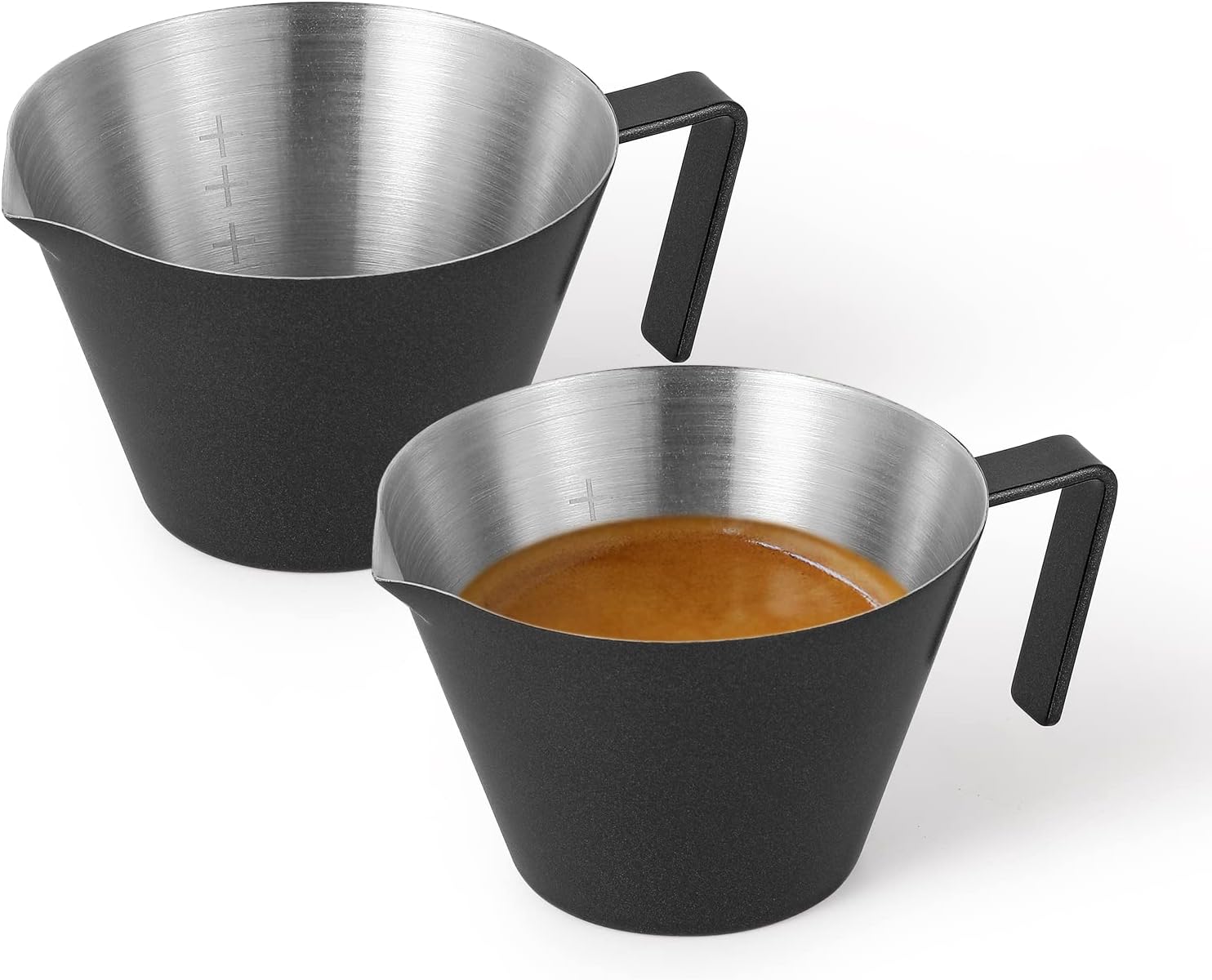 MHW-3BOMBER Espresso Measuring Cup 2 Pack Double Shot Espresso Cups Stainless Steel Coffee Bean Dosing Cup Espresso Machine Accessories (Matte Black) G6197B-OS