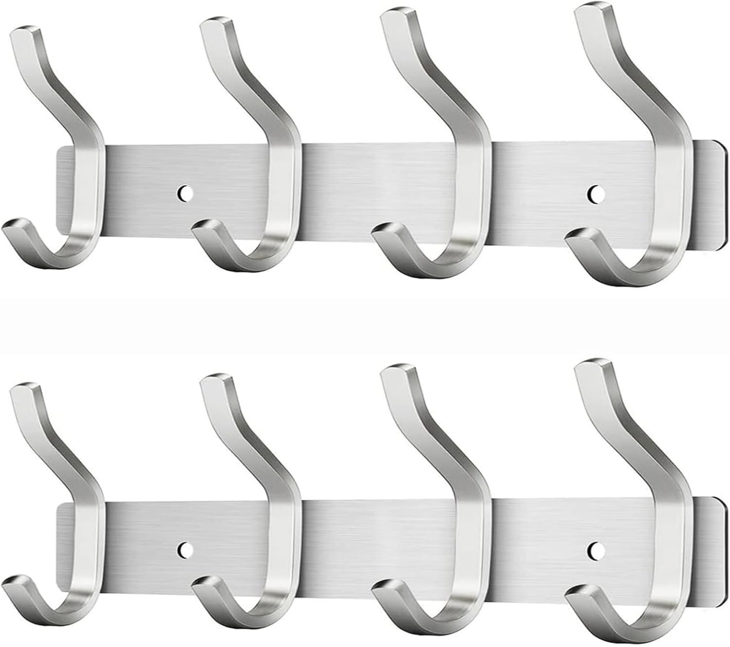 Wall Hooks Heavy Duty, 12 Inch Coat Rack Wall Mount with 4 Hooks, Silver Wall Hooks Hangers for Entryway, Bathroom - for Hanging Backpack, Bag, Coat, Purse, Hat, Towel, Clothes,2 Packs