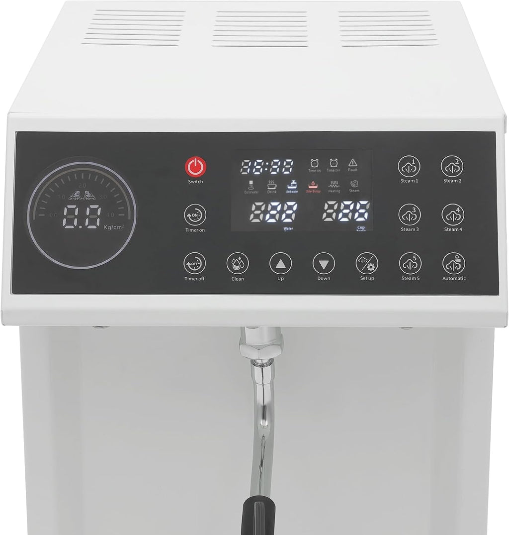 8L/2.11gal Commercial Steam Milk Frother, 3000W 5-Gear Fast Heating Milk Steamer Machine Electric Steam Milk Frothing Machine Espresso Coffee Milk Foam Machine for Bar Cafe