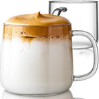 Aquach 20 oz Large Glass Coffee Mugs with Handle Set of 2 - Clear Glass Cups for Latte, Cappuccino, and Tea