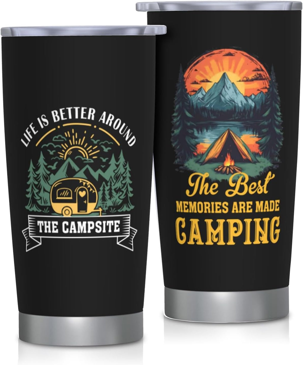 Camping Gifts for Men Women Tumbler 20oz, Camper Gifts Coffee Cups, Camp Essentials, Camp Accessories, Gift for RV Owners, Campsite Outdoors RV Travel Lovers Mug