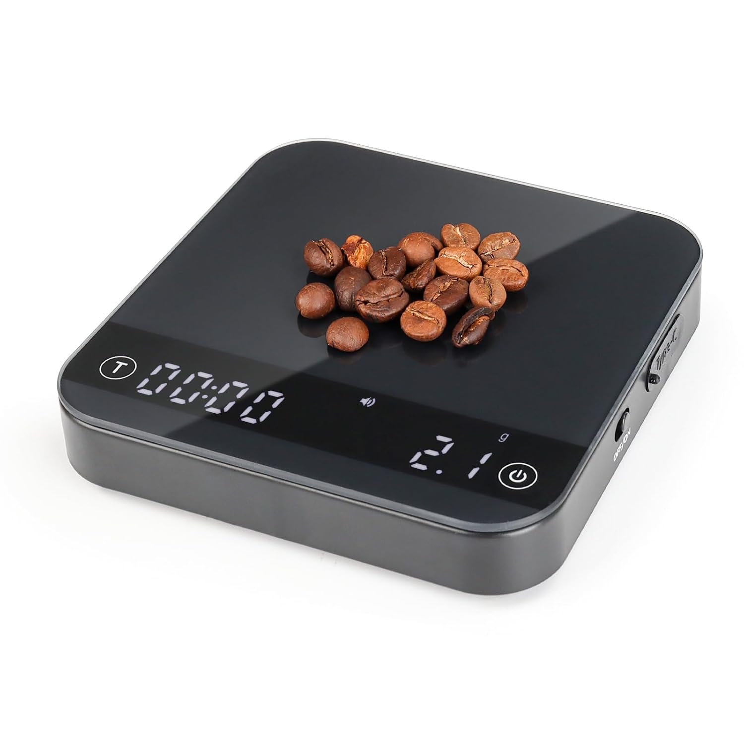 KitchenTour CaféMetric Coffee Scale with Timer 0.1g/2000g - Precision Scale for Espresso & Pour Over - Water Flow Speed Mode and Coffee Powder-to-Liquid Ratio Mode - Rechargeable, LCD Display-Black