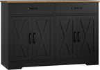 HOSTACK Buffet Cabinet with Storage, 47.2" Kitchen Sideboard Buffet with Drawers, Modern Farmhouse Coffee Bar Station with Shelves, Barn Doors Storage Cabinet for Living Room, Black/Rustic Brown