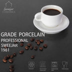 Sweejar Porcelain Espresso Cup & Saucer Set, Stackable Demitasse Cups with Metal Stand, 2.5 OZ for Latte,Coffee,Cafe Mocha,Tea, Set of 6(White)