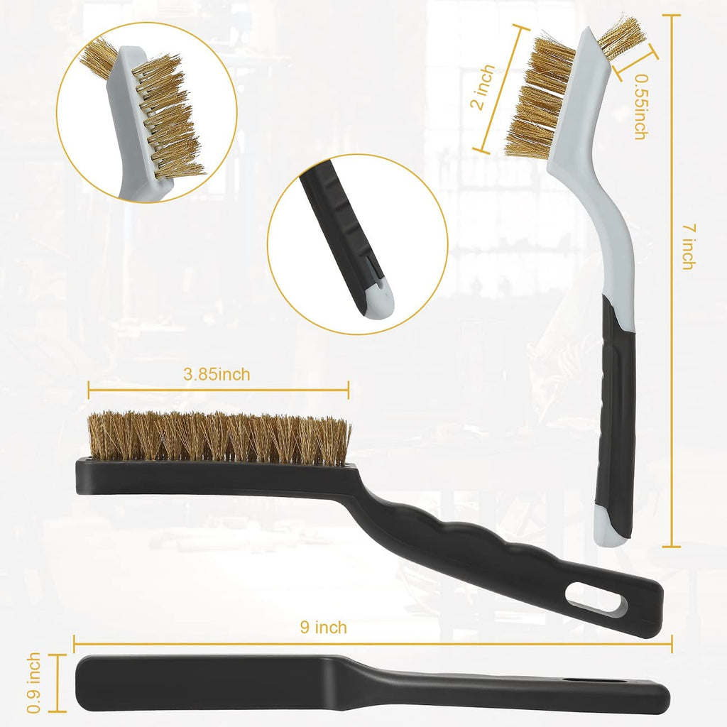 Wire Brushes Cleaning Set 6Pc, 9" and 7", Wire Brushes for Cleaning Welding Slag, Rust and Dust. Includes Brass, Nylon, Stainless Steel Brushes with Strong Handle