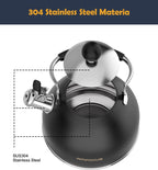 Tea Kettle, 2 Quart Stainless Steel Whistling Tea Kettle, Stovetop Whistling Teakettle Tea Pots for Stove Top with Ergonomic Folding Handle, Small Teapot, Water boiler for Tea, Coffee (Black)