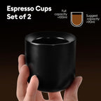 A set of 2 matte black ceramic espresso cups, thickened cup walls, slanted mouth design, each with a capacity of 3 ounces, hand washable only